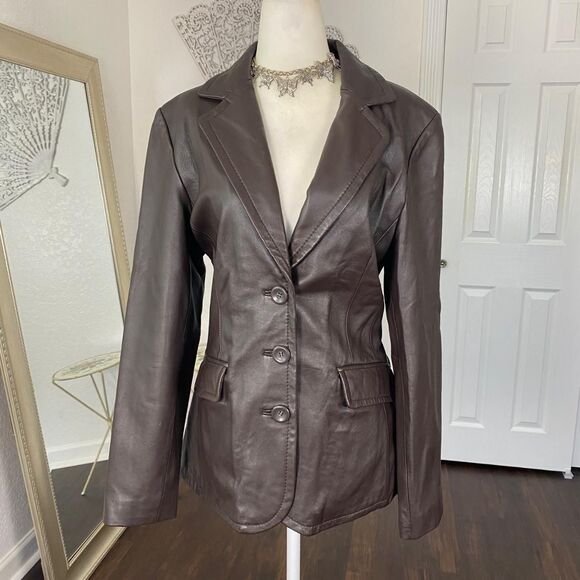 Worthington Vintage 90s Dark Brown Soft Lambskin Leather Blazer Jacket M - Picture 2 of 8